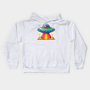 Colorful flying saucer take off the earth Kids Hoodie